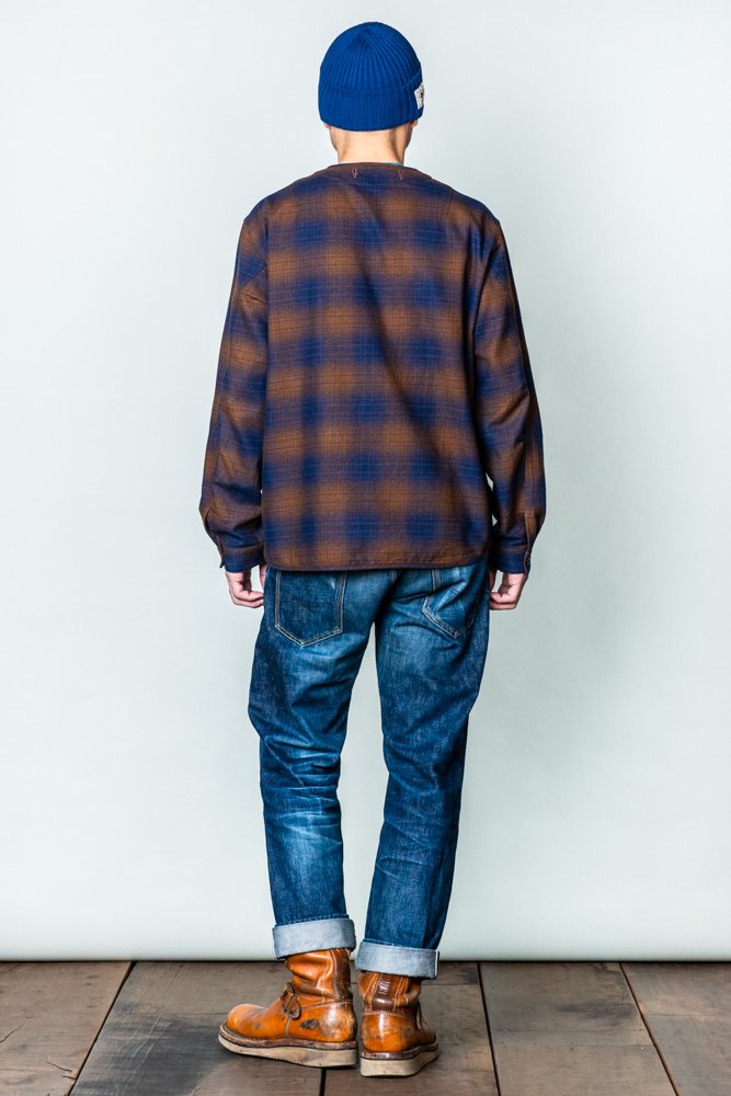 GERUGA ] ノーカラーシャツ / NO COLLAR SHIRTS -OMBRE CHECK- (brown