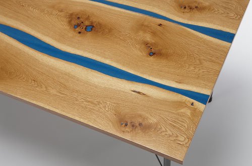 テーブル天板「オーク板目ブルーベース」の販売。リビングテーブルに最適です。