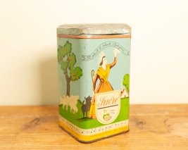 フランス製　お砂糖の古いヴィンテージ缶(女の人と羊)