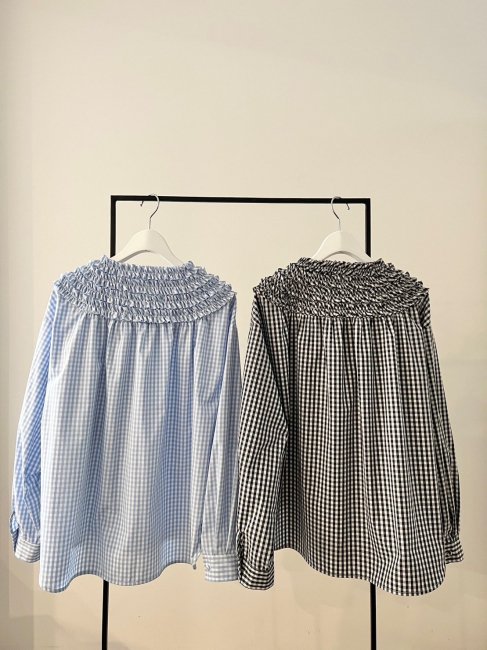 在庫調整】gingham mini frill blouse【2色展開】※順次発送予定