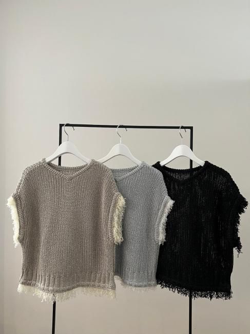 8/12～【MORE FINAL SALE】lame fringe knit vest【3色展開】※順次発送予定 - RosyMonster