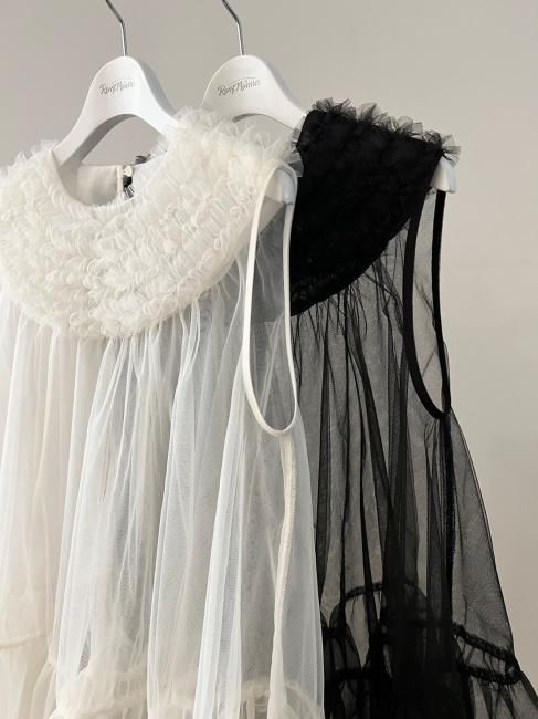 tulle mini frill puff volume tunic