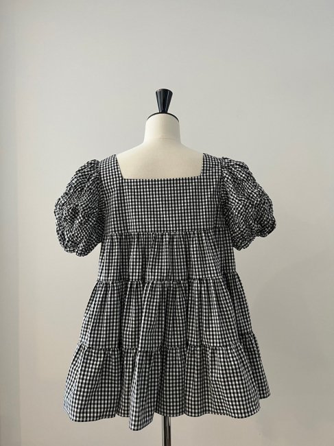 rosy monster piping gingham blouse navy - シャツ/ブラウス(長袖/七分)