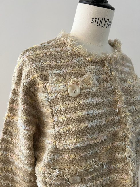 ribbon yarn knit tweed cardigan【ベージュ×ミックス/グレー×ブラックのみ】※順次発送予定 - RosyMonster