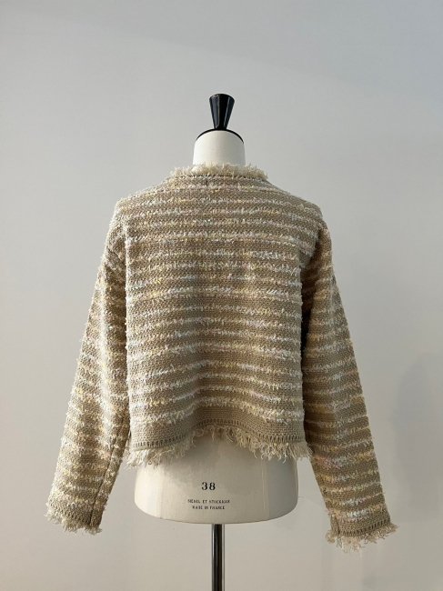 ribbon yarn knit tweed cardiganベージュ×ミックス