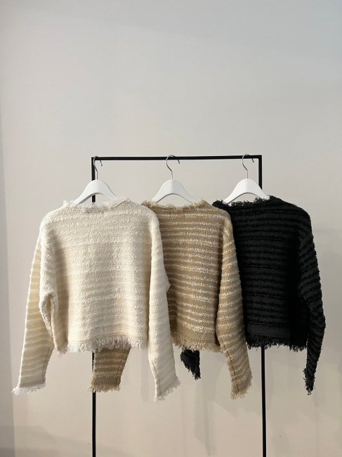 ribbon yarn knit tweed cardiganベージュ×ミックス