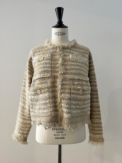 ribbon yarn knit tweed cardigan【アイボリー×ホワイトのみ】※順次発送予定 - RosyMonster