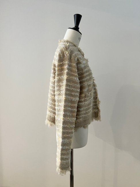 ribbon yarn knit tweed cardigan【アイボリー×ホワイトのみ】※順次