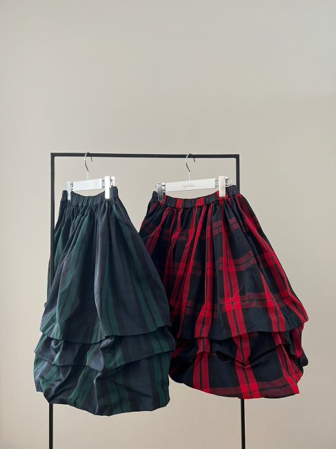 在庫調整】tsuntsun balloon check skirt【ネイビー×グリーンのみ