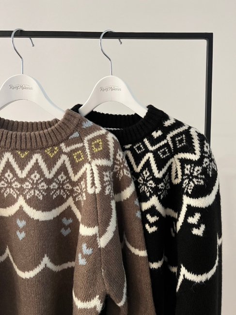 winter heart Nordic knit【2色展開】※順次発送予定 - RosyMonster