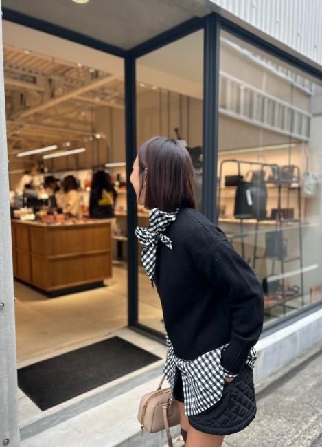 【予約販売】gingham ribbon blouse【2色展開】※2024年1月末～2月上旬頃より順次発送予定 - RosyMonster