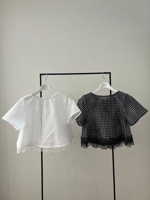 10/26～【MORE FINAL SALE】couture lace grossy gingham tops  【2色展開】※11/7頃より順次発送予定 - RosyMonster