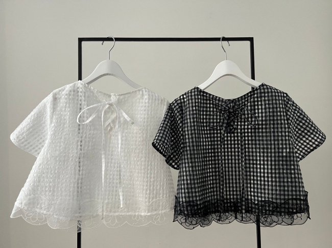 10/26～【MORE FINAL SALE】couture lace grossy gingham tops  【2色展開】※11/7頃より順次発送予定 - RosyMonster