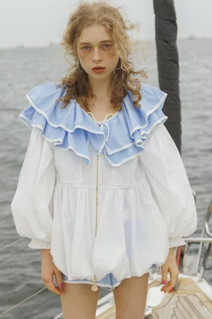 10/18～【MORE FINAL SALE】marine frill swim stripe bikini tops【2