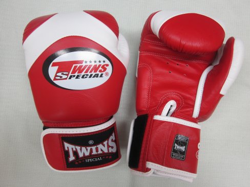 TWINS　ボクシンググローブ　8oz　マジックテープ式　レッド/ホワイト - ボクシンググローブ、ムエタイ、キック、TWINS、TOP  KING、RAJA、格闘技全般