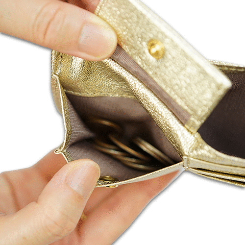 レディース用超薄い長財布ポケットウォレット シャンパンゴールドのマチ部分の画像