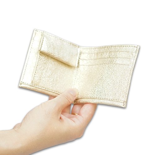 レディース用超薄い長財布ポケットウォレット シャンパンゴールドの柔らかで上質な牛革の画像
