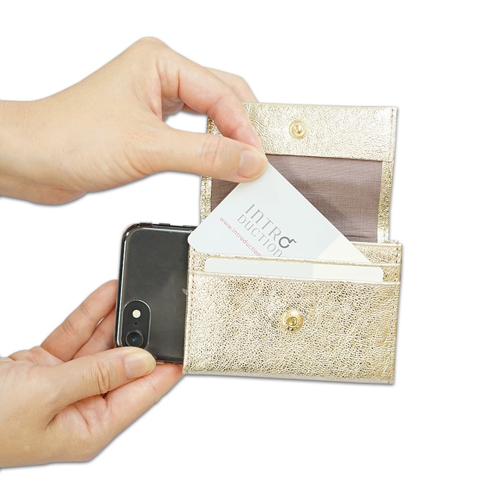 スマホカバーに装着できる極小財布 2wayミニマムウォレット＜シャンパンゴールド＞の画像