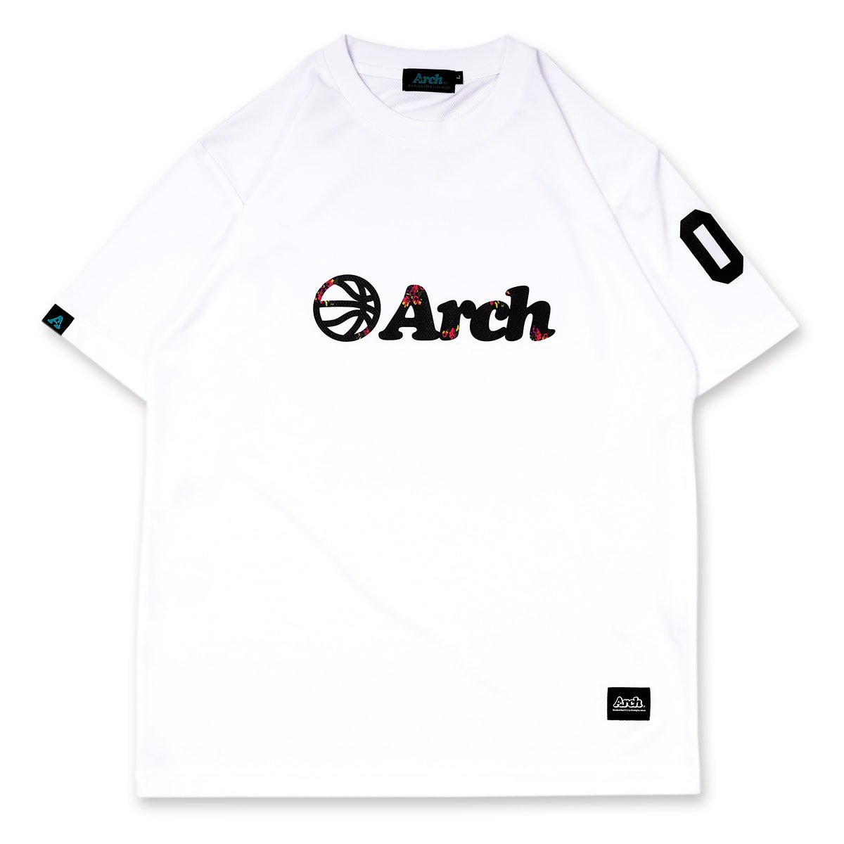 バスケ アーチ フローラルボールロゴ Tシャツ ホワイト/ブラック