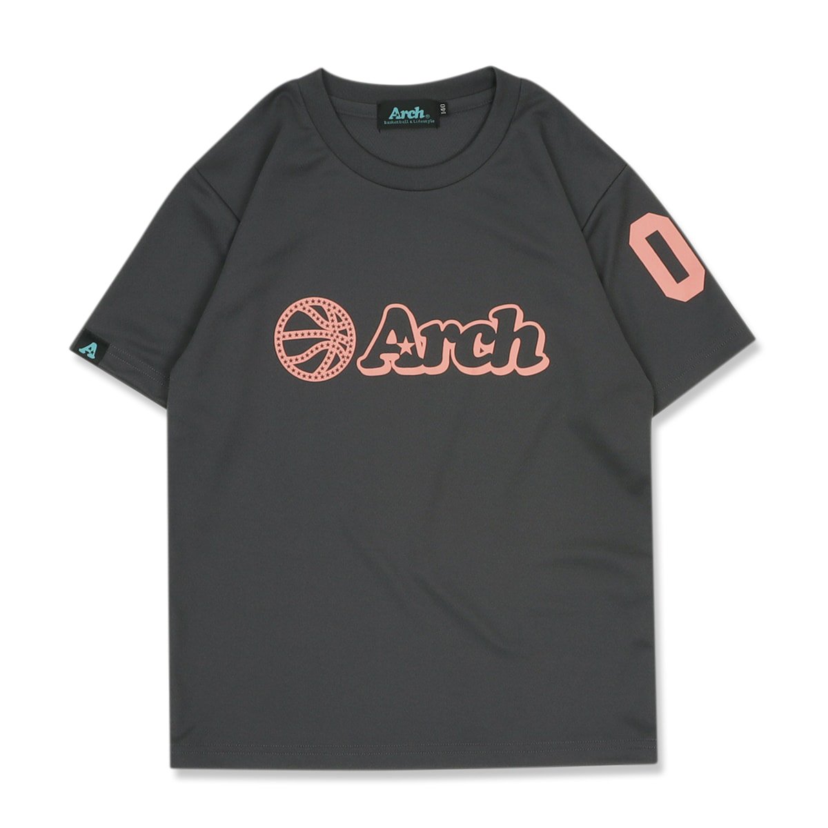 バスケ アーチ ボールロゴ Tシャツ キッズ ダークグレー/ピンク