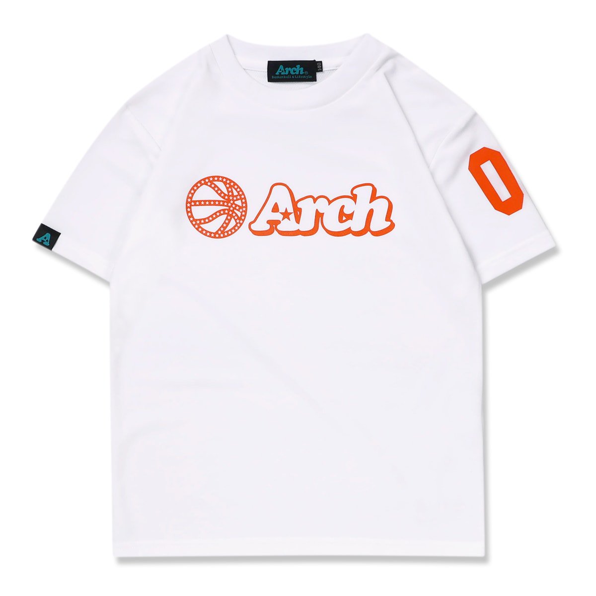 バスケ アーチ ボールロゴ Tシャツ キッズ ホワイト/オレンジ