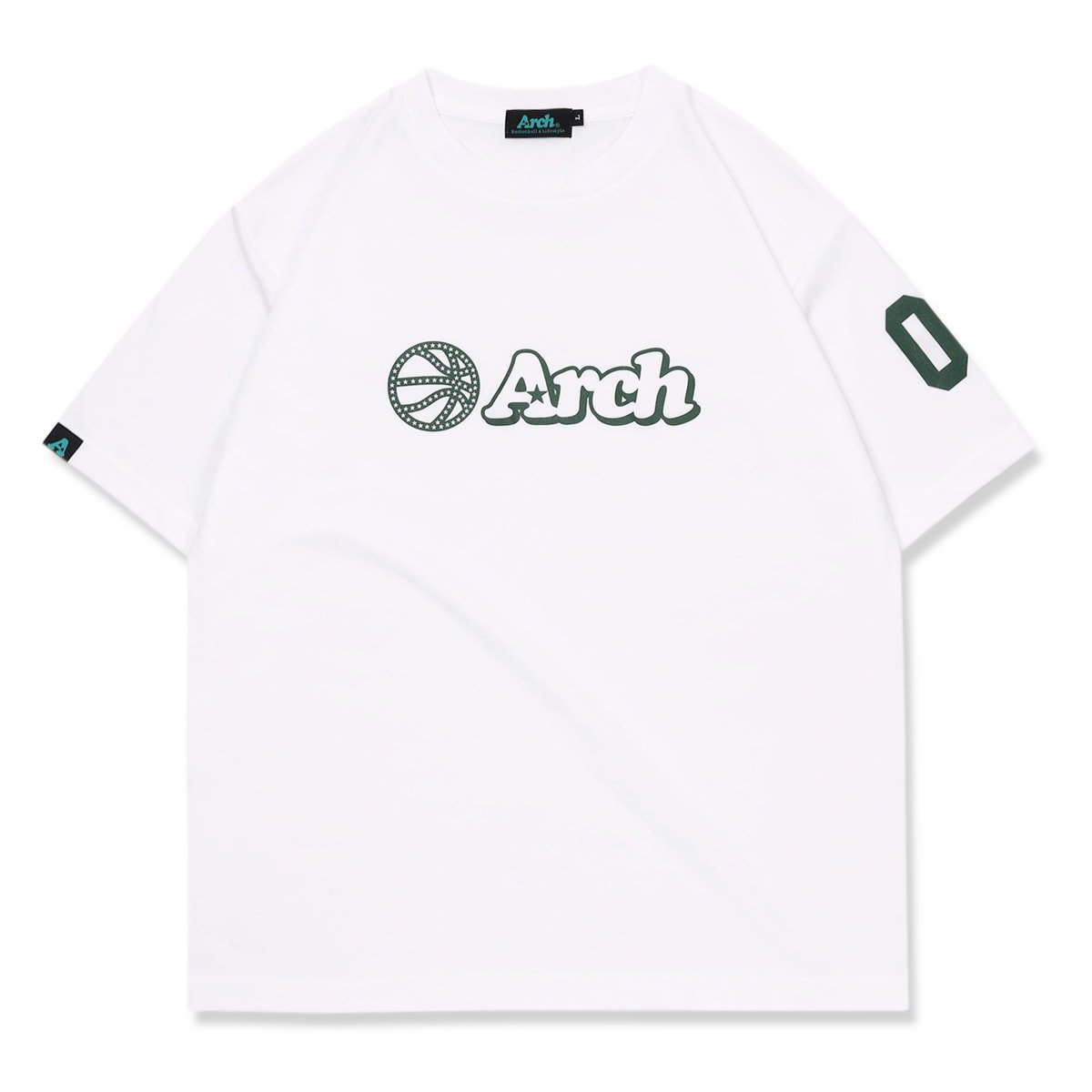 バスケ アーチ ボールロゴ Tシャツ ホワイト/ダークグリーン