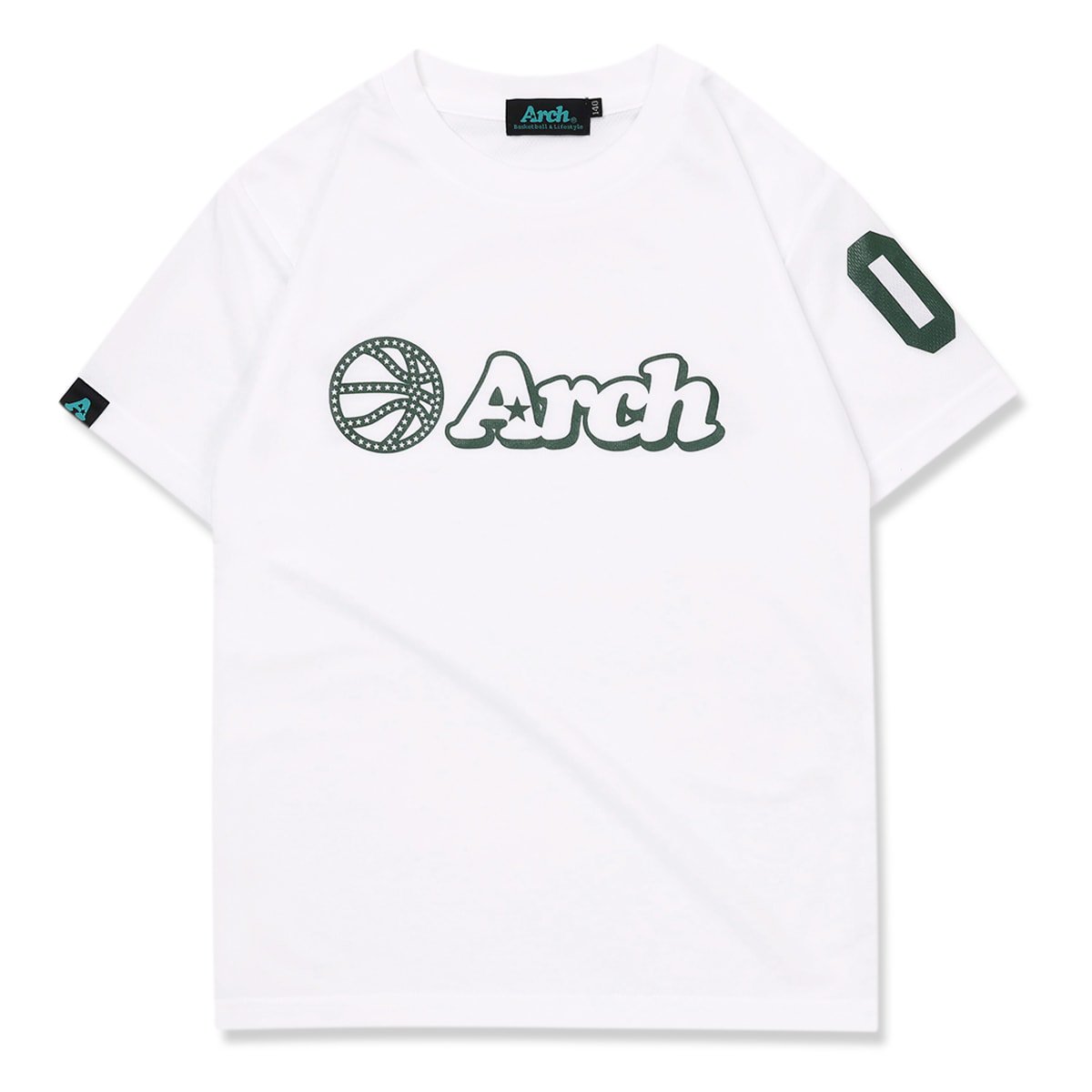 バスケ アーチ ボールロゴ Tシャツ キッズ ホワイト/ダークグリーン