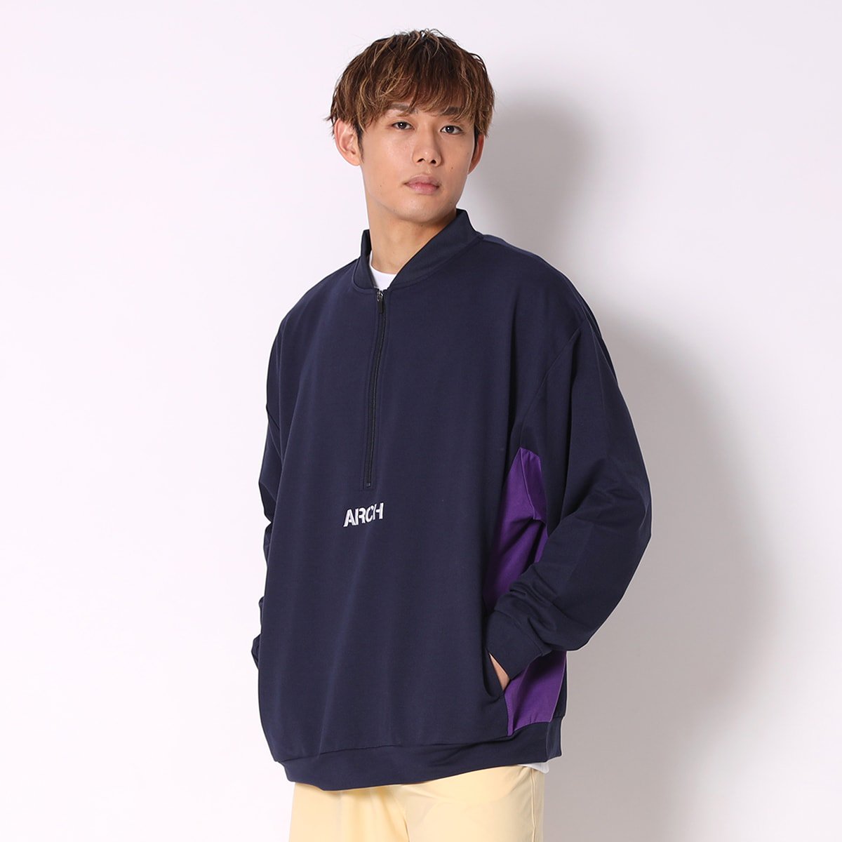 half zipped two-tone sweat shirt【navy】 - Arch ☆ アーチ