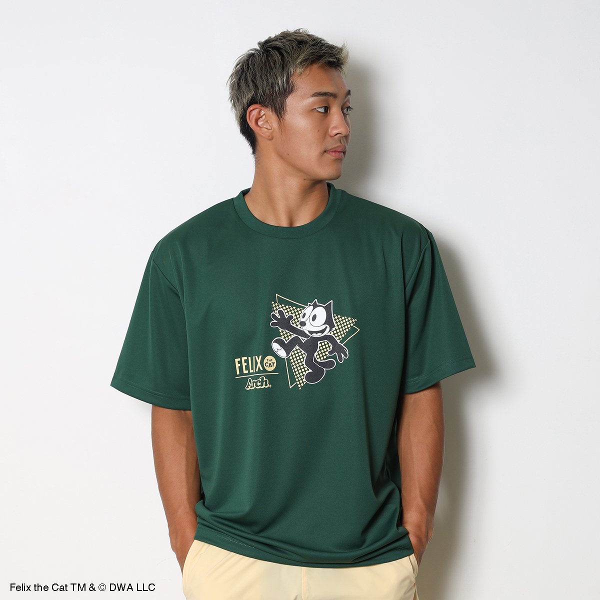 FELIX THE CAT | Arch bring happiness tee [DRY]【dark green