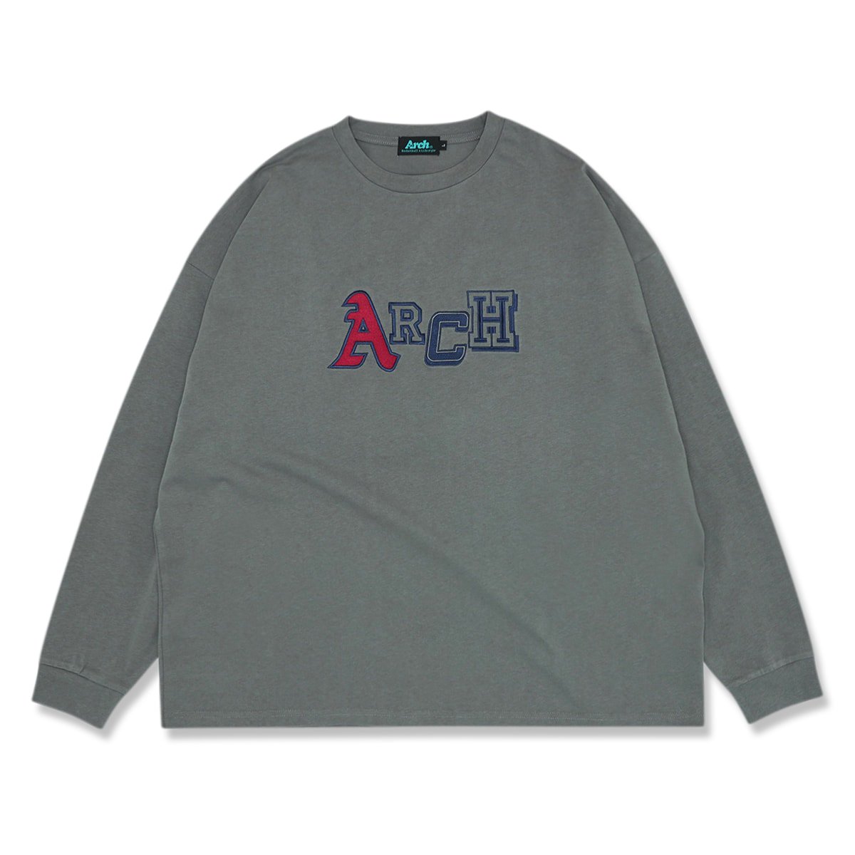 multi fonts embroidered wide L/S tee【asphalt gray】 - Arch 