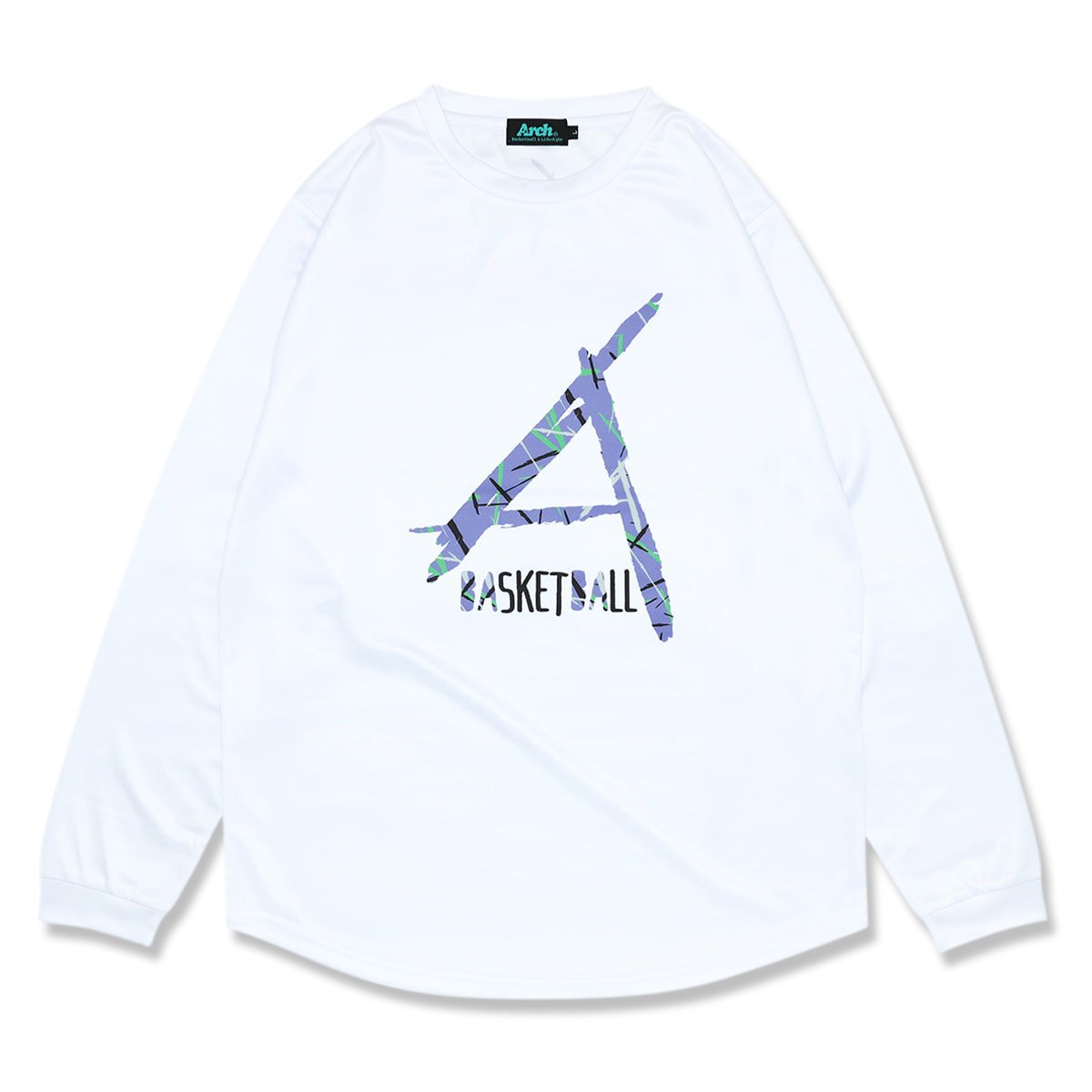 scratched L/S tee [DRY]【white】 - Arch ☆ アーチ [バスケットボール＆ライフスタイルウェア  Basketball&Lifestyle wear]