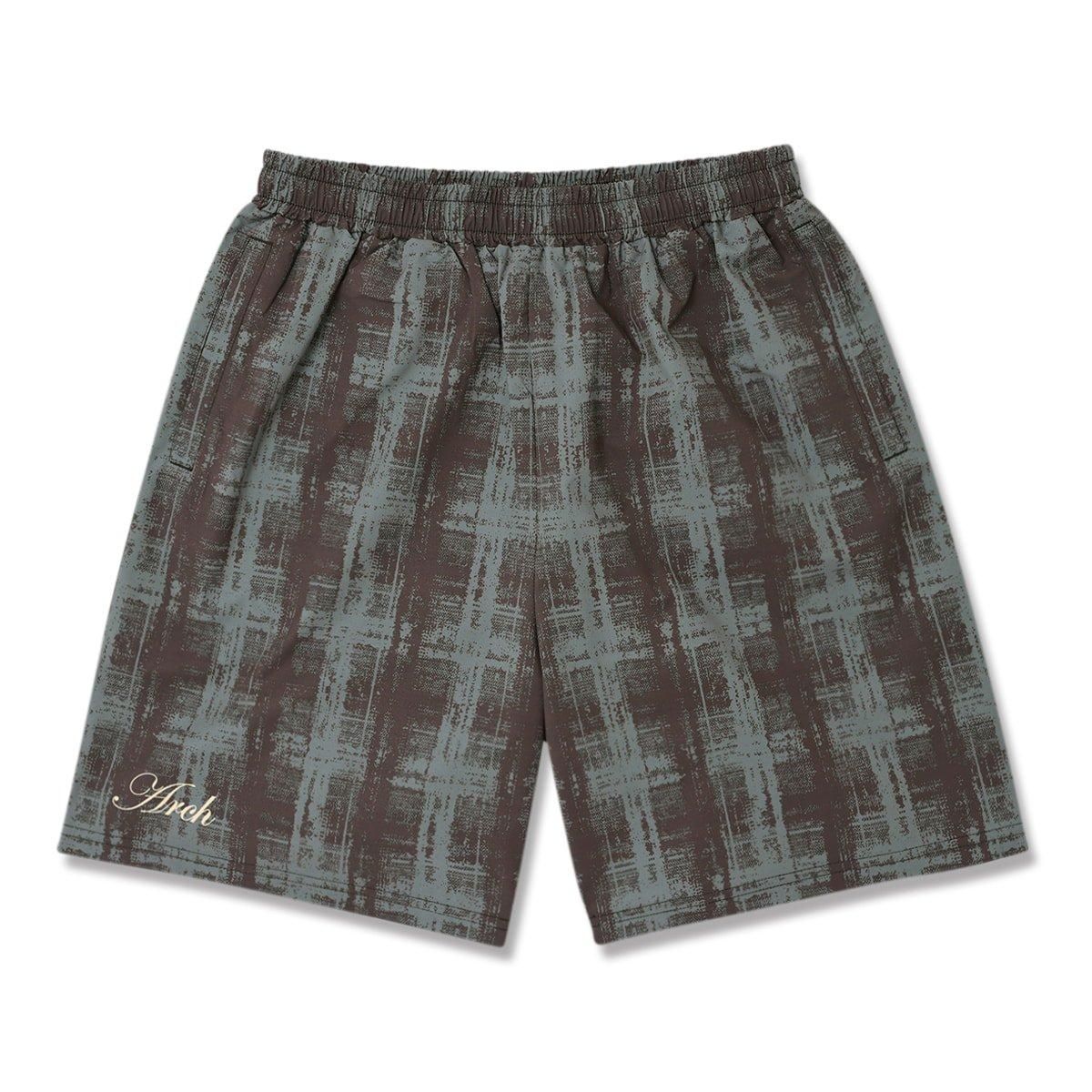 cursive logo plaid shortsdark brown/gray