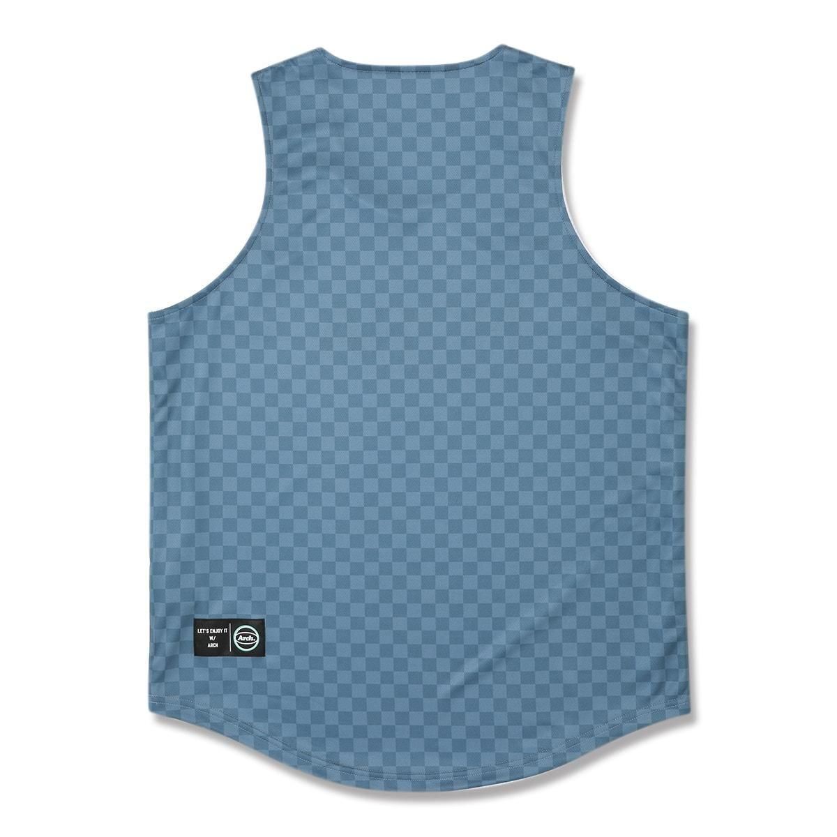 checkered rev. tank [DRY]【stone blue/white】 - Arch