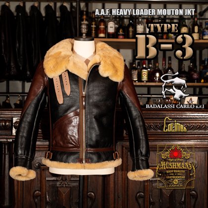 A.A.F. HEAVY LOADER MOUTON JACKET Type B-3 with BADALASSI Leather 