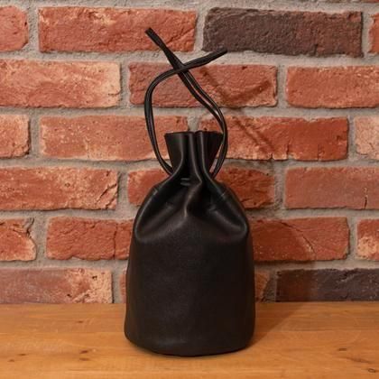 BAG70 GOAT LEATHER POUCH/ゴートレザー巾着ポーチ BLACK - MUSHMANS