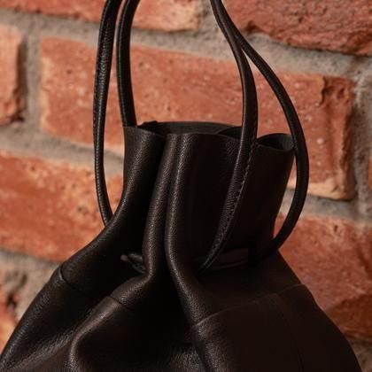 BAG70 GOAT LEATHER POUCH/ゴートレザー巾着ポーチ BLACK - MUSHMANS