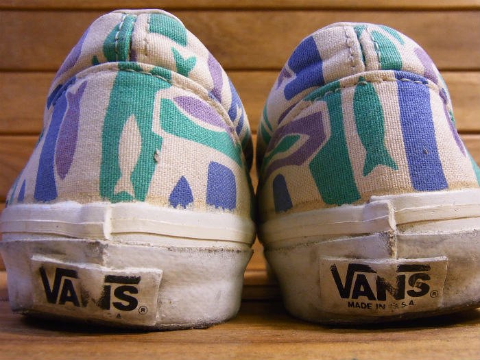 VANS,80s,MADE IN USA,SLIP-ON,FISH,9.5インチ, used,ビンテージ