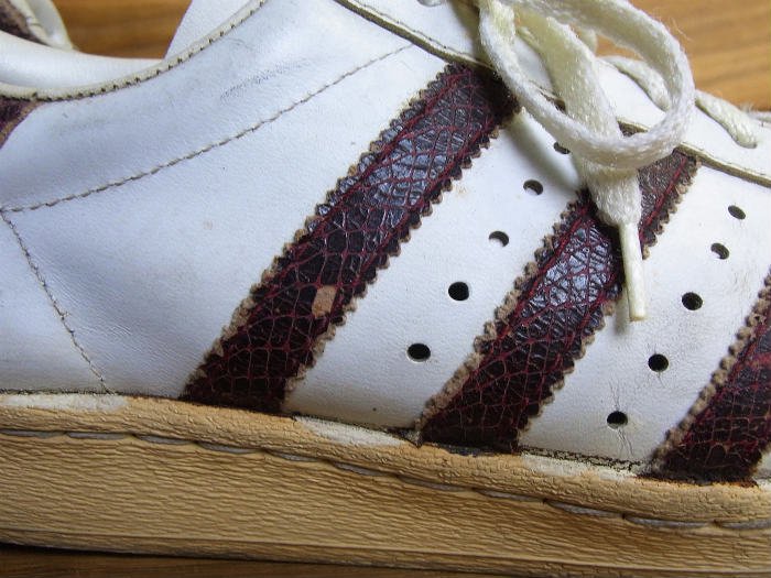 adidas,80s,MADE IN FRANCE,SUPER STAR, lizard, WHITE/  BROWN,LEATHER,GB9.5,USED