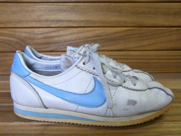 NIKE,80s,MADE IN USA,CORTEZ,LEATHER ,WHITE BLUE,USW8,USED