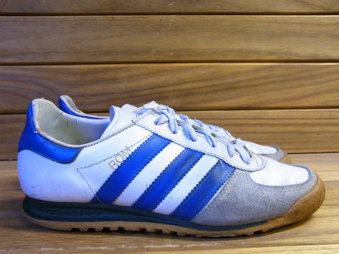 adidas,80s,MADE IN USA,ROM,WHITE/BLUE,vintage,US4,USED
