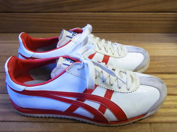 asics,80s,MADE IN JAPAN,Tiger,WHITE RED,vintage ,27cm,USED