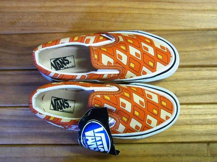 VANS,90s,MADE IN USA,SLIP ON,PUMPKIN RETRO RECTANGLE,CANVAS,BROWN 