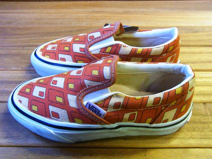 VANS,90s,MADE IN USA,SLIP ON,PUMPKIN RETRO RECTANGLE,CANVAS,USY12,5,DEAD  STOCK!!