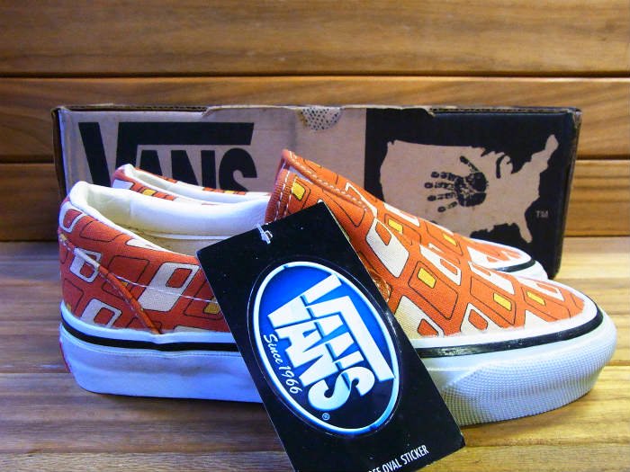 VANS,90s,MADE IN USA,SLIP ON,PUMPKIN RETRO RECTANGLE,CANVAS,US1.5