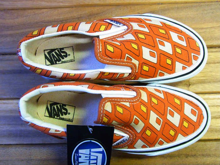 VANS,90s,MADE IN USA,SLIP ON,PUMPKIN RETRO RECTANGLE,CANVAS,US1.5 