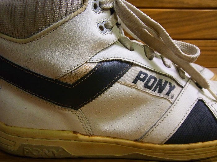 PONY,90s,MADE IN CHINA,BASKETBALL SHOES,WHITE  GRAY,LEATHER,vintage,US8.5,USED