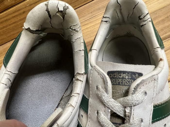 adidas,70s,MADE IN FRANCE,SUPER STAR,WHITE,GREEN,LEATHER,UK5,USED