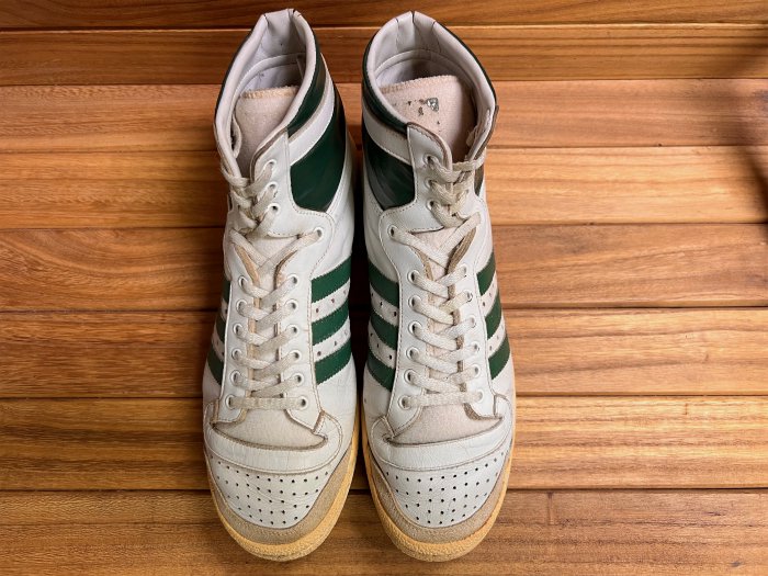 adidas,80s,MADE IN FRANCE,TOP TEN,WHITE,GREEN,LEATHER,UK10.5,USED