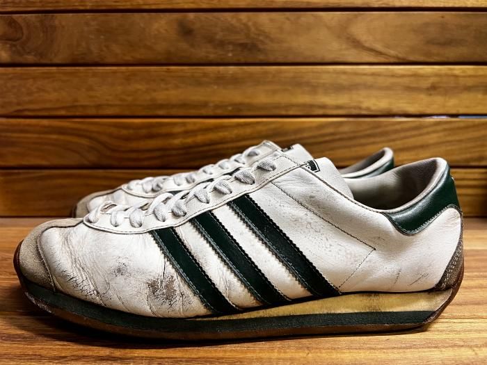 adidas,70s,MADE IN FRANCE,COUNTRY,vintage,WHITE,GREEN,UK11,USED