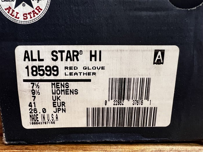 Converse,90s,MADE IN USA,ALL STAR,Hi,RED,LEATHER,US7.5,DEAD STOCK!!